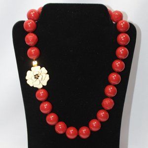 Stella & Dot Red Beaded Necklace with Floral Accent